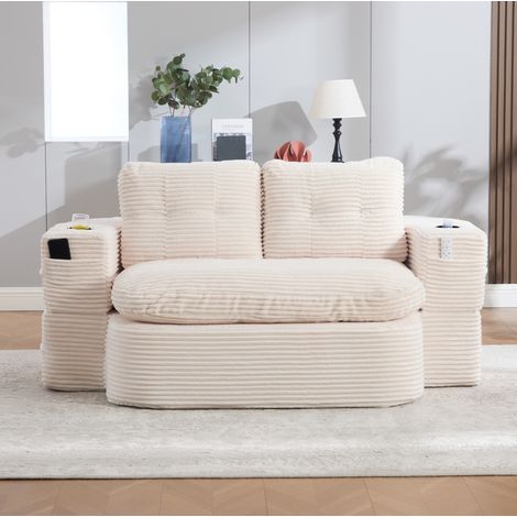 Divano letto 2-in-1 in velluto a coste, 165 x 97 x 61 cm, con portabicchieri, beige HAVRYA (1/5)