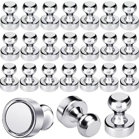 Aimants , lot de 24 aimants puissants en métal (12 x 16 mm) en acier inoxydable, pour tableau d'affichage, réfrigérateur, etc. (1/4)