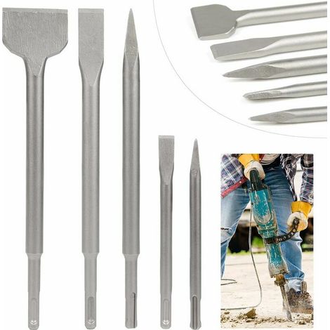 VURAHOME - Cet ensemble de burins SDS comprend 5 burins avec 2 burins pointus et 3 burins plats, des outils pour percer le béton (1/5)