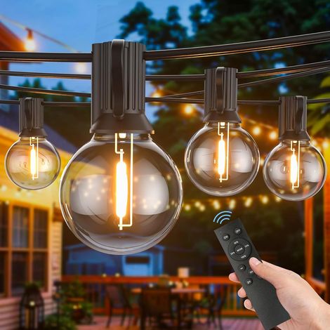 1 Guirlande Lumineuse 15M, 27 Ampoules G40 LED, Dimmable, Étanche, Pour Jardin Terrasse Fête (1/5)