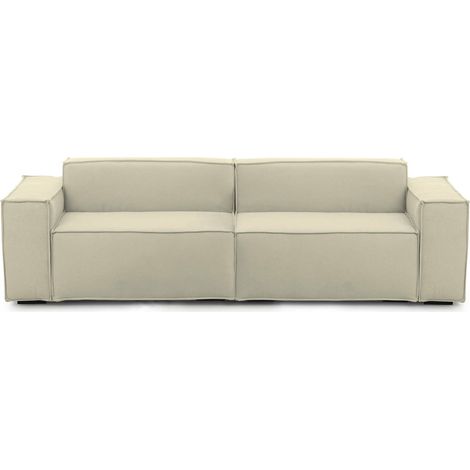 Dmora - Sofá fijo Dmelucc, Sofá modular lineal de 3 plazas, 100% Made in Italy, Sofá de salón moderno en tela., Cm 260x95h70, Beige