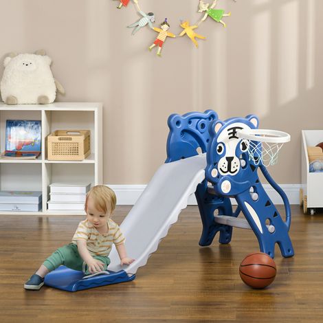 Toboggan 2 en 1 pour bébé pour usage intérieur avec panier de basket - pour enfants 18-36 mois - basket-ball - bleu HaChi