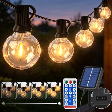 Outdoor Solar Fairy Lights 15 m with Remote Control, 20 + 2 LED String Lights IP44 Waterproof, 8 Lighting Modes, Warm White, Decoration for Garden, Patio, Courtyard, Party (1/5)