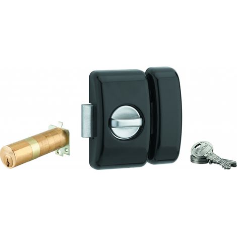 Thirard – Verrou à bouton universel ajustable pour porte d'entrée – Cylindre 35 à 80mm – Acier époxy noir – 3 clés laiton nickelé – Garantie 5 ans (1/7)