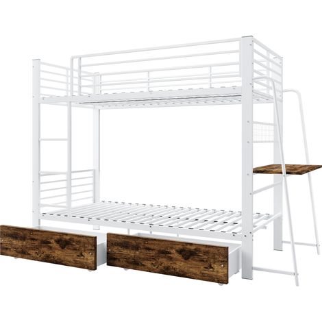 Letto a castello 90 x 200 cm con scrivania, LED e cassetto contenitore, metallo e MDF (1/5)