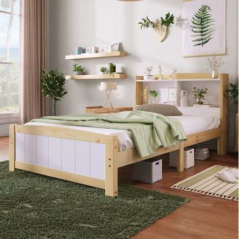 MEUBLIV Cama 90x200 cm blanca – cabecero con almacenamiento, sin colchón (1/5)