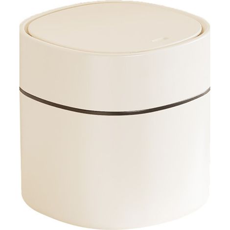 Kompakter 14x13cm Büroabfalleimer mit Pop-up-Deckel, cremeweiße Farbe, leicht zu reinigen und zu verwenden, ideal für Wohnzimmer oder Arbeitszimmer. (1/5)