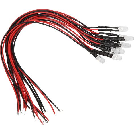 Lot de 50 diodes LED câblées à tête ronde, haute luminosité, 20 cm, 5 mm, 12 V (lumière blanche émettant une lueur rose) (1/5)