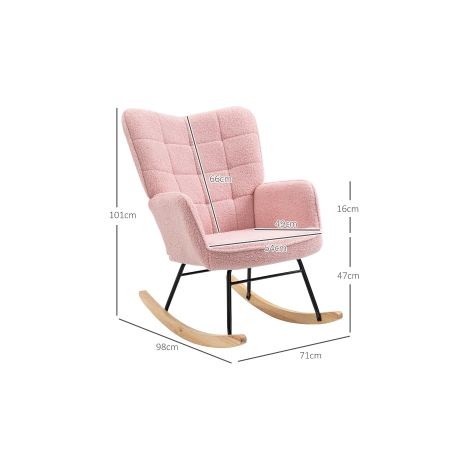 Fauteuil à bascule rose en fausse peau lainée avec assise confortable et structure robuste jusqu'à 120 kg pour chambre et salon (1/5)