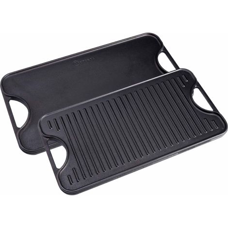 Victoria 34184 Plaque à Griller en Fonte Émaillée Induction Grille Réversible 50x35cm pour Feu  Noir