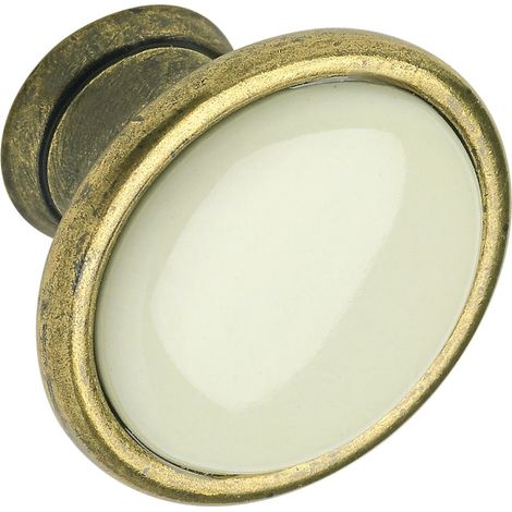 Siro Bouton OXNARD, diamètre 29 mm, Porcelaine, Beige clair/laiton antique brunie, 1700?29zn48pf21