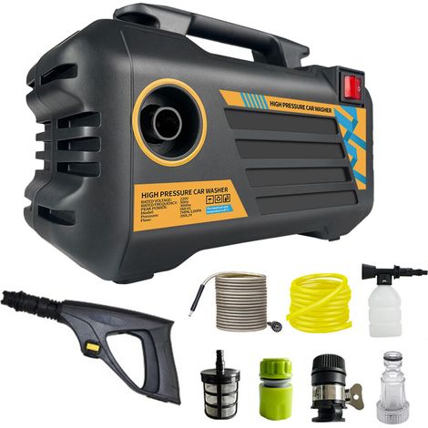 Hidrolimpiadora eléctrica de alta presión de 1450 PSI con 3 boquillas de diferente presión y manguera para limpiar terrazas, vallas, entradas de vehículos y coches. (1/5)