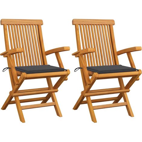 vidaXL Sillas plegables con cojines color antracita, 2 unidades, madera maciza de teca. (1/5)