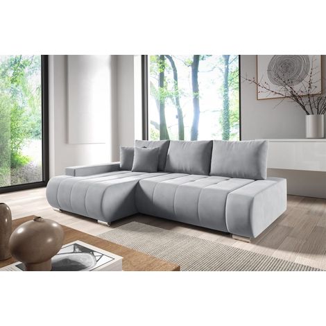 Ecksofa Schlafsofa ELMO Stoff Monolith Hellgrau Ottomane Links (1/4)
