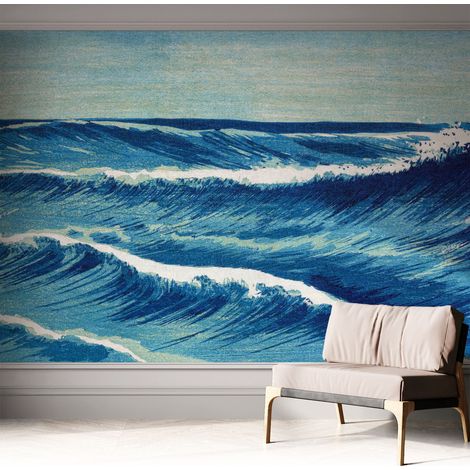 Papier peint adhésif autocollant pour salon chambre à coucher peint imprimé Installation facile Vagues de la mer 312x219 cm (1/5)
