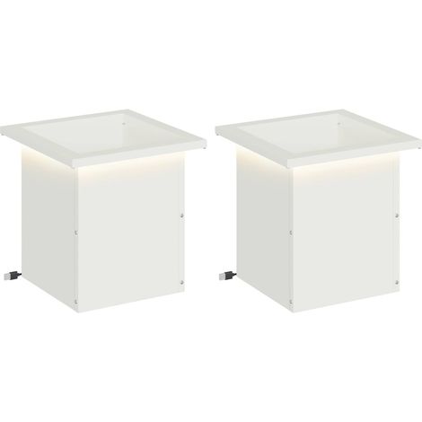 Jardinière de jardin avec éclairage LED bac à fleurs en acier blanc 30 x 30 x 30 cm lot de 2 (1/5)