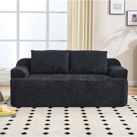 Sofá modular de 2 plazas en pana, asiento profundo, negro, 171 x 92 x 64 cm DESVIAE (1/5)
