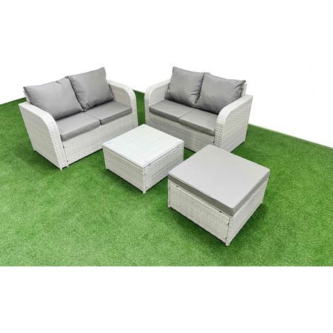 Fimous 5 Seater Outdoor Love Sofa Set Rattan Garden Furniture Set with Square Coffee Table Big Footstool Light Grey (1/4)