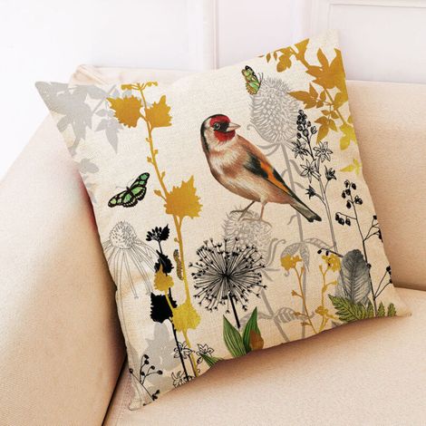 Juego de 4 fundas de cojín cuadradas con estampado de flores y pájaros para sofá, sala de estar, dormitorio, oficina, porche, 45x45cm