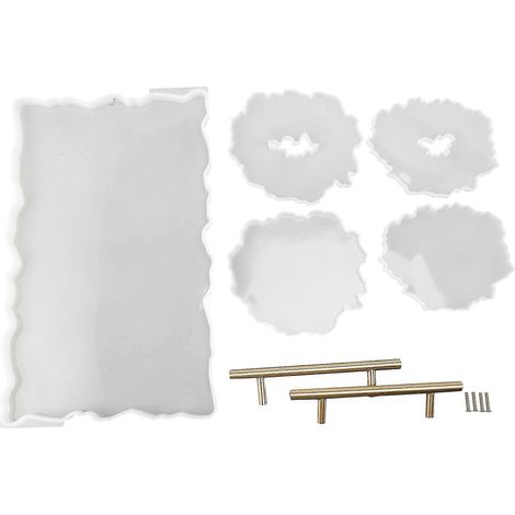 Moules de plateau en résine de Silicone, 1 pièce, moules de plateau en résine et 4 moules de dessous de verre pour le moulage de résine avec 2 pièces (1/5)