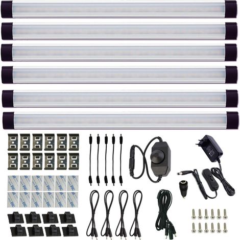 Lot De 6 Barre LED Avec Interrupteur, Cuisine Sous Armoire Lumière, Lampes de Bar de Cuisine avec Gradateur à Cadran pour Comptoir,Garde-robe,Éclairage de Placard (Blanche Froide6000K) (1/5)
