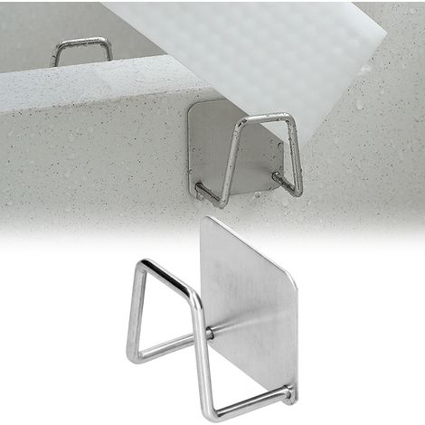 Porte-Eponge Mural Inoxydable Support Drainage U Fixation Adhesive Storage Rack 304 Stainless Steel 4.8cm Silver (1/5)