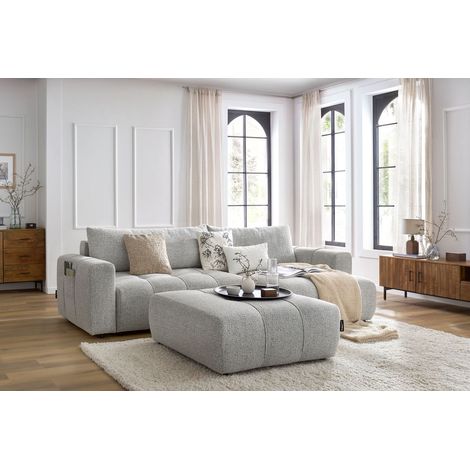 BOBOCHIC - Canapé d'angle réversible convertible coffre ARSENE avec pouf Réversible Gris clair (1/5)