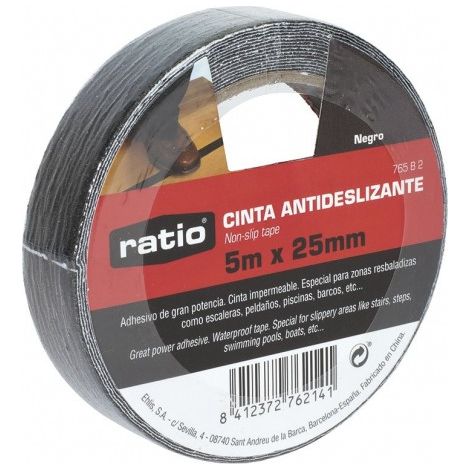 CINTA ANTIDESLIZANTE 25MMX5M. NEGRO. RATIO