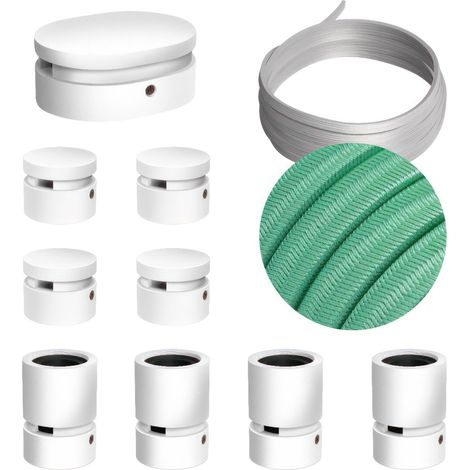 Sistema Filé Symmetric Kit - con cavo di 5 m per catenaria e 9 componenti in legno verniciato bianco per interni