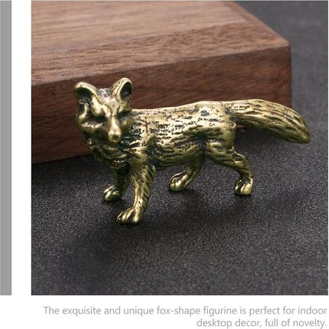 Figurine de renard en laiton massif de style vintage compact avec base plate en laiton pour bureau, maison, salon et collection (1/5)