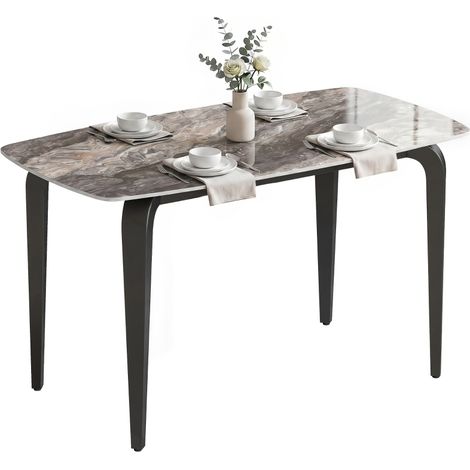 Dining Table for 4, Modern Kitchen Table with Sintered Stone Tabletop, Metal Legs, Brown (1/5)