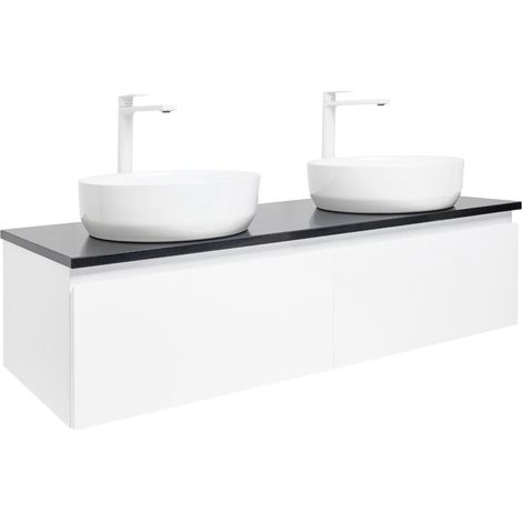 Ensemble meuble 2 vasques SAT avec plan et 2 mitigeurs - B-Way - 119x30x45 - Blanc