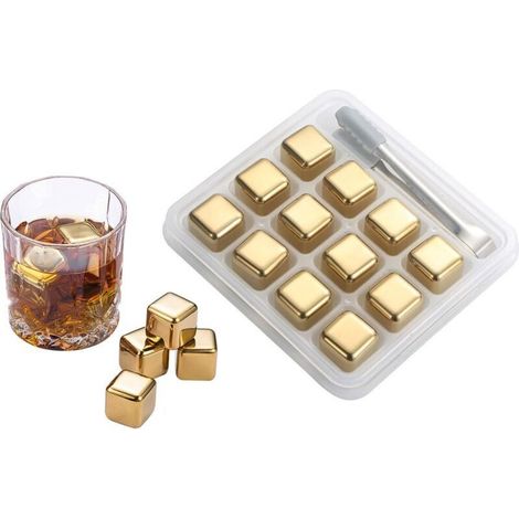 12 Pièces Glaçons en Acier Inoxydable Dorés pour Whisky, Vin, Jus, Vodka, Liqueurs (1/5)