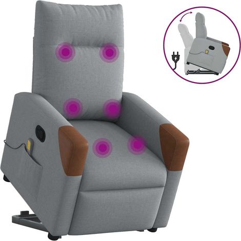 Massagesessel mit Aufstehhilfe Hellgrau Stoff