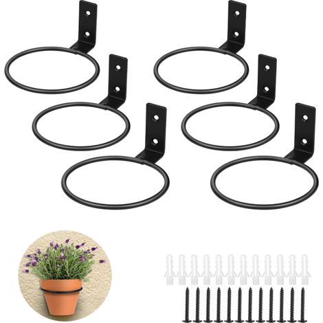 6 x Porte Plante Mural Interieur Exterieur Noir, Support Mural pour Pots 4 Pouces (Ø10cm), PortePots Anneau en Métal avec Vis