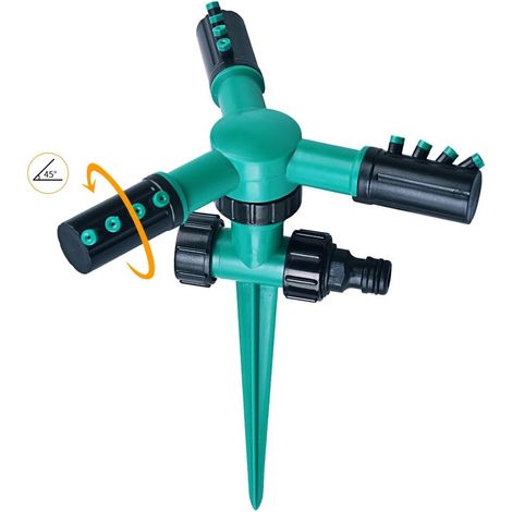 Arroseur Rotatif - 360° Automatique - Pression Jusqu'à 80 PSI - Portée 8 à 9 m - Base Piquet Stable - Réglage Bras 15° à 45° - 1 Pièce (1/5)