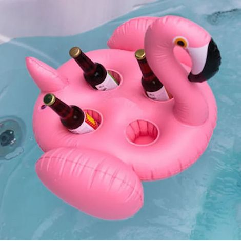 Porte-gobelet gonflable flamant rose à 4 trous pour piscine (1/5)