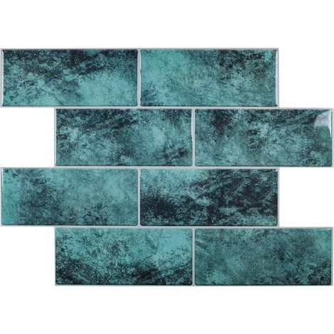 Lot de 10 autocollants pour carrelage mural 3D plus épais - Motif métro - Bleu (1/5)