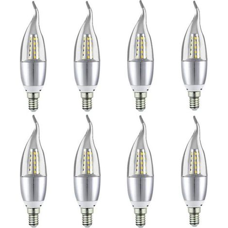 Lot de 8 ampoules LED E14 7W à économie d'énergie, pour lampes de type bougie, spots, lustres, hôtels et décorations intérieures. (1/5)