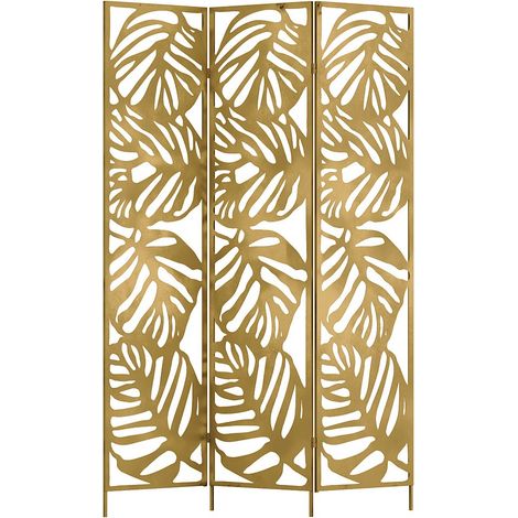 Paravent ajouré floral en métal 3 pans L. 123 x H. 180 cm - Doré - KODILA