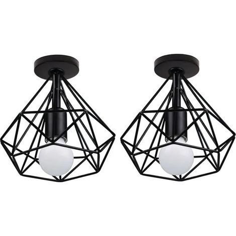Lustre Suspension en Forme Carré de Industrielle Style Moderne Metal Cage pour Salon Chambre Cafe Decoration Noir (1/4)