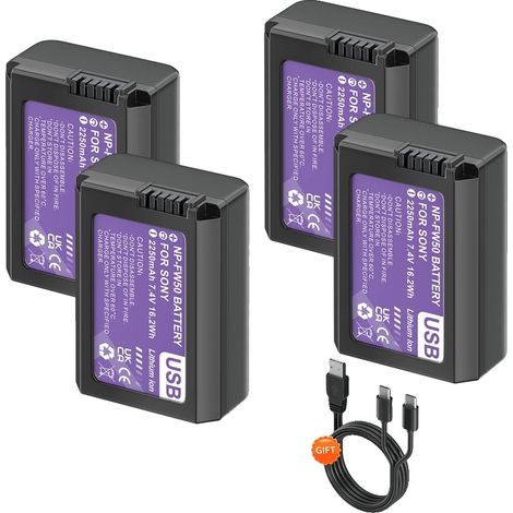 Batería externa, entrada USB-C, compatible con cámaras digitales, 4 baterías NP-FW50. (1/2)