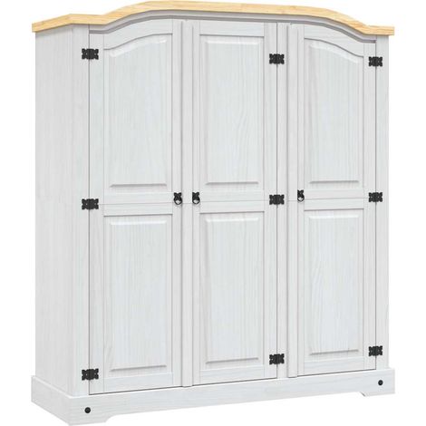 Kleiderschrank Mexiko-Stil Kiefernholz 3 Türen Weiß