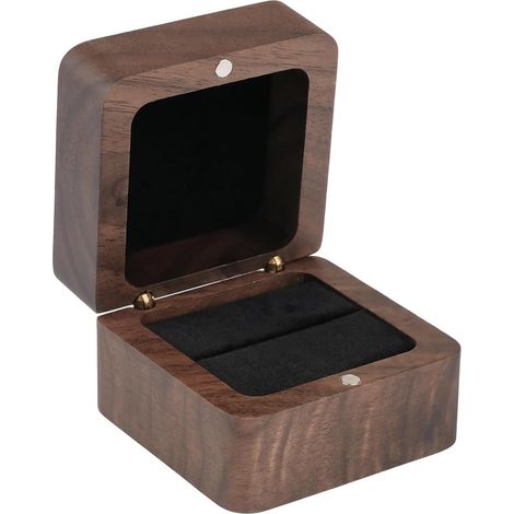 Boîte à bagues vintage fabriquée à la main en bois de noyer massif - 5,5 x 5,5 x 3,8 cm - Doublure en velours - Pour demande en mariage, fiançailles et mariage (1/5)