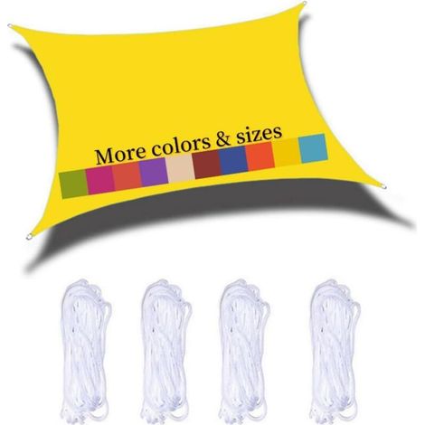Rechteckiges Sonnensegel 2,5 x 2,5 m, wasserdichtes PES-Sonnentuch, 98 % UV-Schutz, für Garten, Terrasse, Balkon, Poolparty und Outdoor-Aktivitäten, fluoreszierendes Gelb