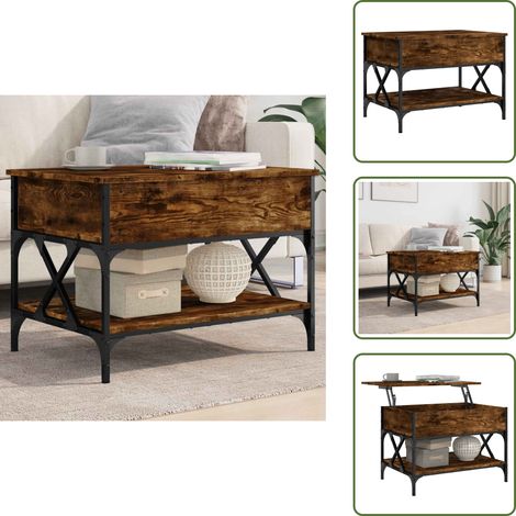 Table basse avec plateau relevable - vidaXL Table basse chêne fumé 70x50x50 cm bois d'ingénierie et métal - Table basse avec rangement (1/5)