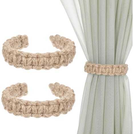 2 Pack Braided Curtain Tiebacks Boho Elegant Rustic Curtain Holdbacks Tie Backs Holders Set Handmade Ties For Farmhouse Decor Hand Woven Tiebacks Indoor Outdoor Use (1/5)