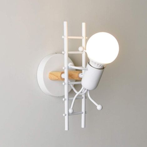 Kreative humanoide Wandleuchte für den Innenbereich, moderne Wandleuchte für den Innenbereich, Kerzenform, max. 60 W, E27-Fassung, für Schlafzimmer, Wohnzimmer, Kinderzimmer, Flur, Treppenhaus (Weiß)