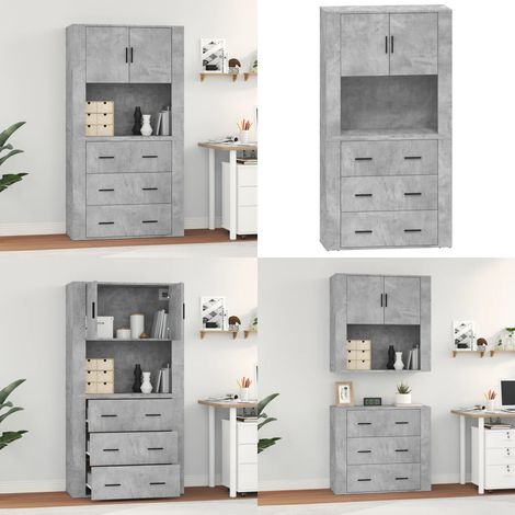 Buffet haut Gris béton Bois d'ingénierie - Buffet murale - Rangement (1/5)