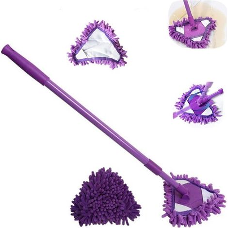 Balai serpillère triangulaire – Long manche – Rotation 180° – Microfibre – Violet – Nettoyage sol, vitres, carrelage (1/5)